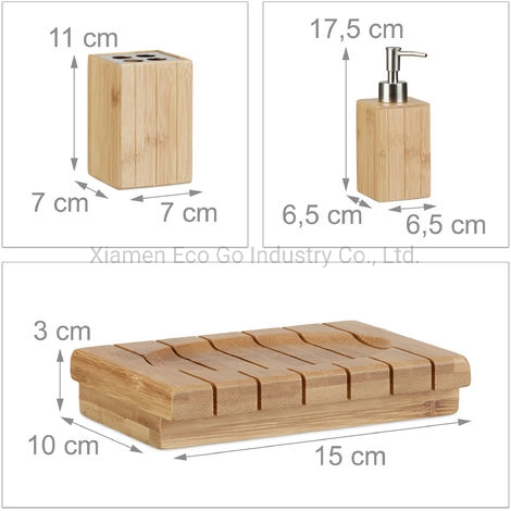 Bamboo Bathroom Accessories Set of 3, Soap Dispenser, Soap Dish and Toothbrush Holder